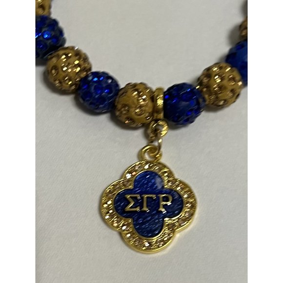 Sigma Gamma Rho Beaded Bling Elastic Flower Charm Bracelet - Picture 9 of 10